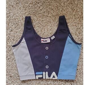 Fila Crop Top Sports Fitness Bra Sando Cotton Blend Navy White Tri Color Large